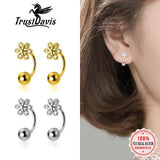 Trustdavis 925 Silver Flower CZ Stud Earrings Wedding Party Fine Jewelry