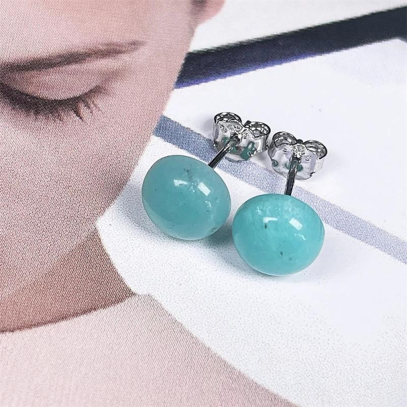 Pale Oval Amazonite Stud Earrings - Natural Stone Earrings
