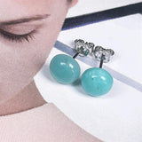 Pale Oval Amazonite Stud Earrings - Natural Stone Earrings