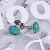 Pale Oval Amazonite Stud Earrings - Natural Stone Earrings