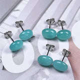 Pale Oval Amazonite Stud Earrings - Natural Stone Earrings