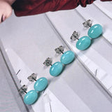 Pale Oval Amazonite Stud Earrings - Natural Stone Earrings