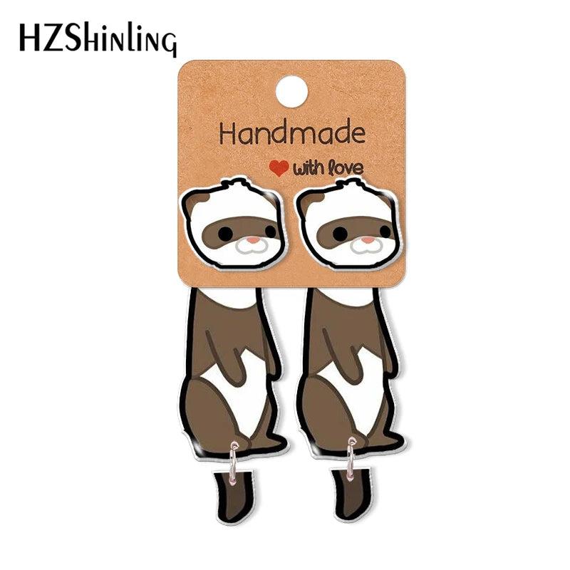 Cartoon Ferrets Pattern Stud Earrings Resin Ear Jewelry