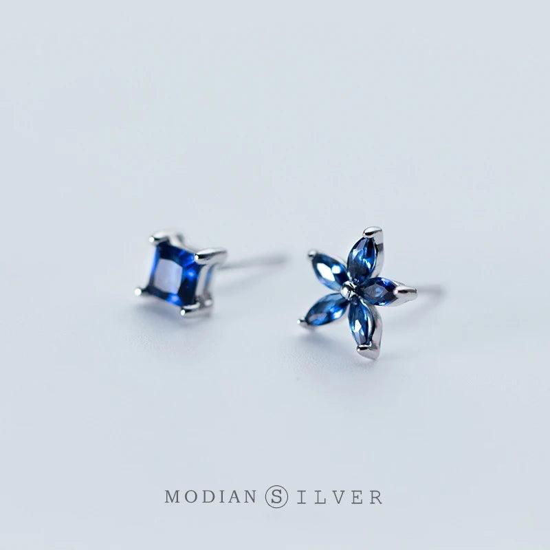 Zircon Stud Earrings 925 Sterling Silver Flower Plant Square Jewelry Women