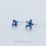 Zircon Stud Earrings 925 Sterling Silver Flower Plant Square Jewelry Women