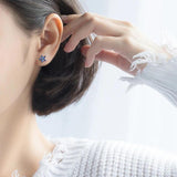 Zircon Stud Earrings 925 Sterling Silver Flower Plant Square Jewelry Women