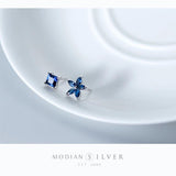 Zircon Stud Earrings 925 Sterling Silver Flower Plant Square Jewelry Women