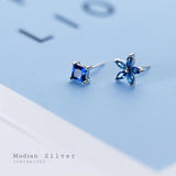 Zircon Stud Earrings 925 Sterling Silver Flower Plant Square Jewelry Women