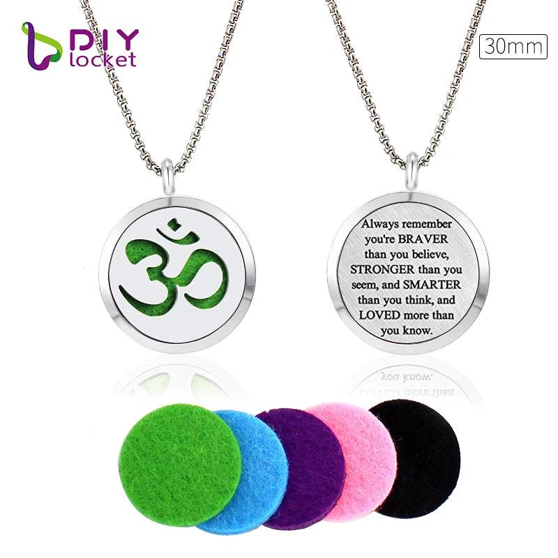 30mm Stainless Steel Aromatherapy Necklace with Custom Laser Printing