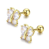 Butterfly Zirconia Screw Back Stud Earrings Brass Jewelry