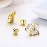 Butterfly Zirconia Screw Back Stud Earrings Brass Jewelry