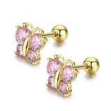 Butterfly Zirconia Screw Back Stud Earrings Brass Jewelry