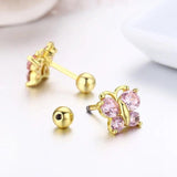 Butterfly Zirconia Screw Back Stud Earrings Brass Jewelry