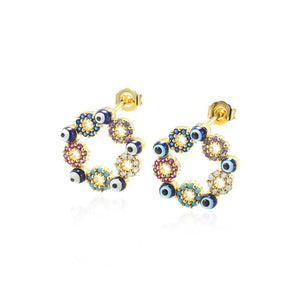 Evil Eye Round Stud Earrings Stainless Steel Resin Lucky Ear Bohemia Jewelry