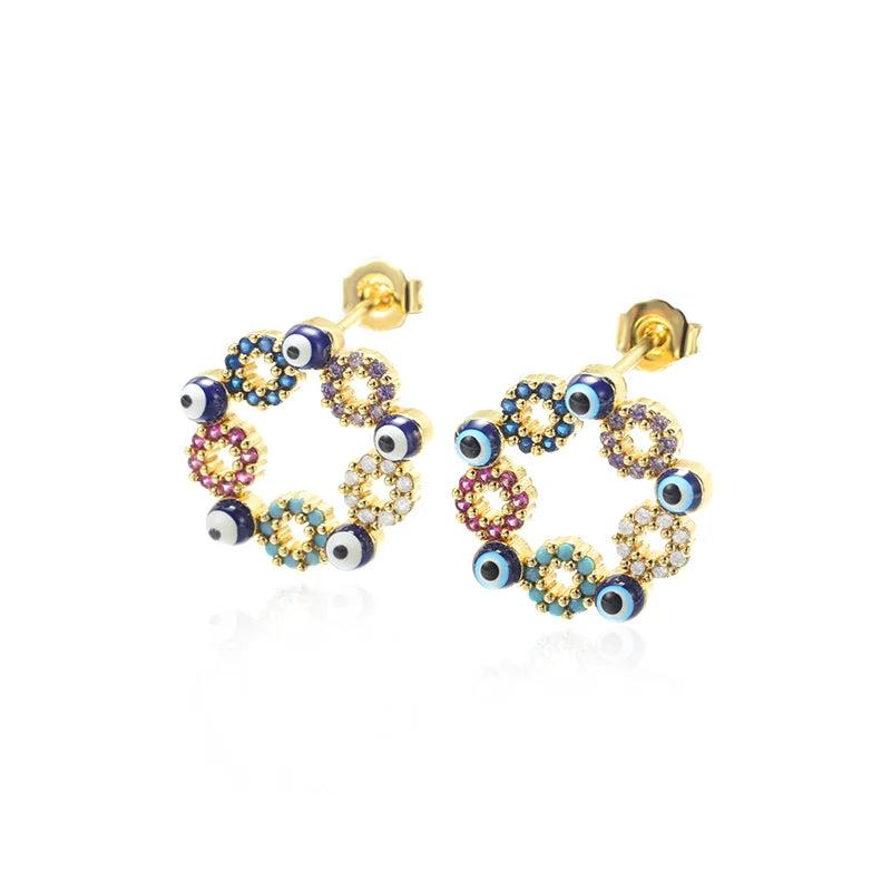 Evil Eye Round Stud Earrings Stainless Steel Resin Lucky Ear Bohemia Jewelry