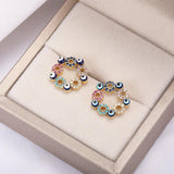 Evil Eye Round Stud Earrings Stainless Steel Resin Lucky Ear Bohemia Jewelry
