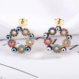 Evil Eye Round Stud Earrings Stainless Steel Resin Lucky Ear Bohemia Jewelry