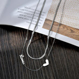 Heart Name Necklace Double Layer Chain Silver Engrave Charm Necklace