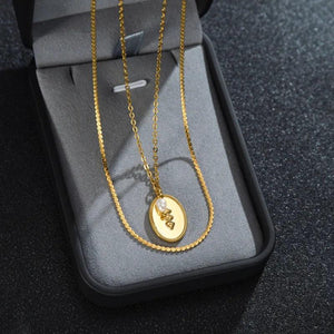Oval Heart Pearl Letter Double Layer Chain Necklace