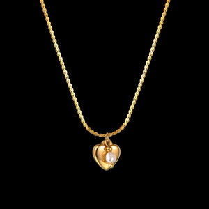Oval Heart Pearl Letter Double Layer Chain Necklace
