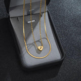 Oval Heart Pearl Letter Double Layer Chain Necklace