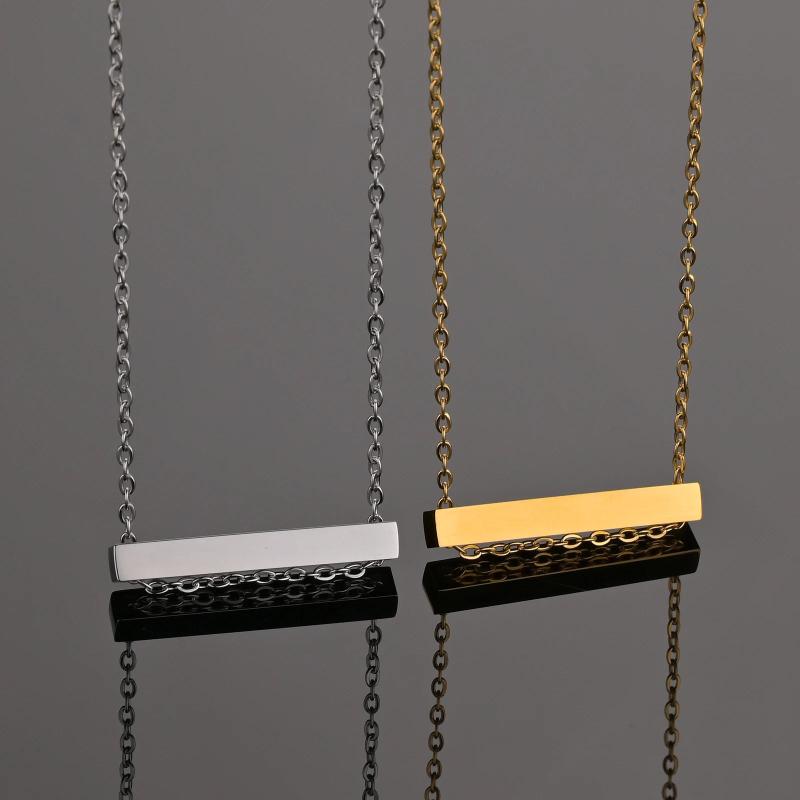 Custom Engraved Four-Sided Geometric Necklace - Stainless Steel Women's Jewelry