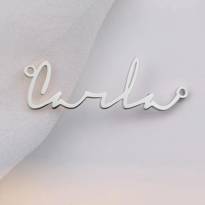 Cursive Name Charm Necklace Stainless Steel Women Jewelry