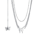 Personalized Butterfly Necklace Double Chain Name Engraved Stainless Steel Jewel