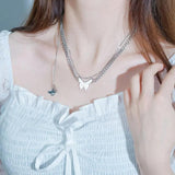 Personalized Butterfly Necklace Double Chain Name Engraved Stainless Steel Jewel