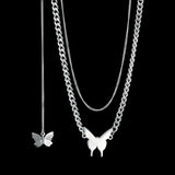 Personalized Butterfly Necklace Double Chain Name Engraved Stainless Steel Jewel
