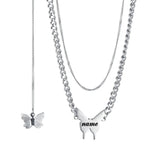Personalized Butterfly Necklace Double Chain Name Engraved Stainless Steel Jewel