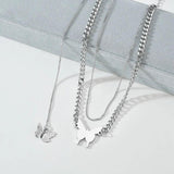 Personalized Butterfly Necklace Double Chain Name Engraved Stainless Steel Jewel