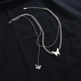Personalized Butterfly Necklace Double Chain Name Engraved Stainless Steel Jewel