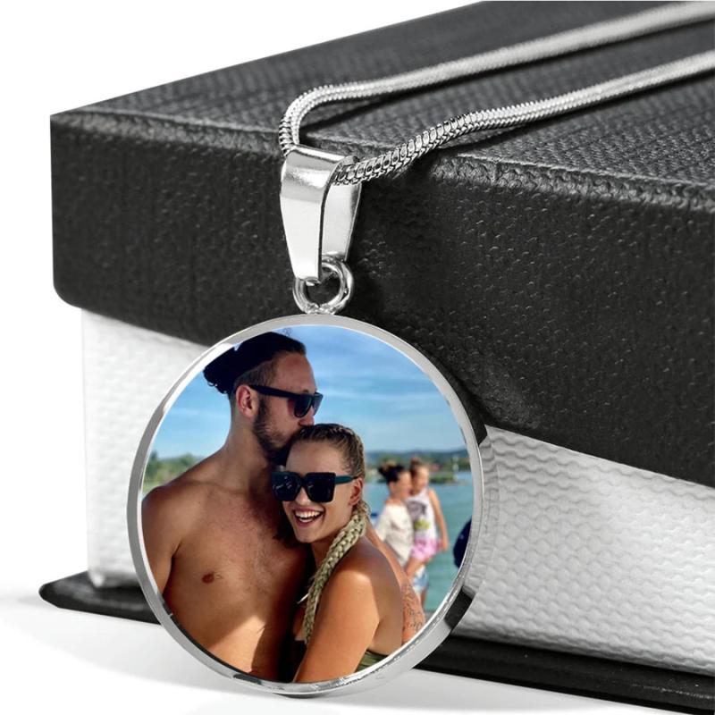 Personalized Photo Text Necklace - Stainless Steel Couple Gift