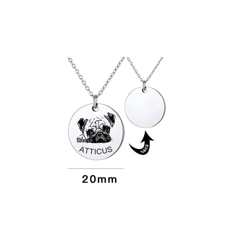 Personalized Pet Portrait Necklace - Engraved Pet Memorial Jewelry