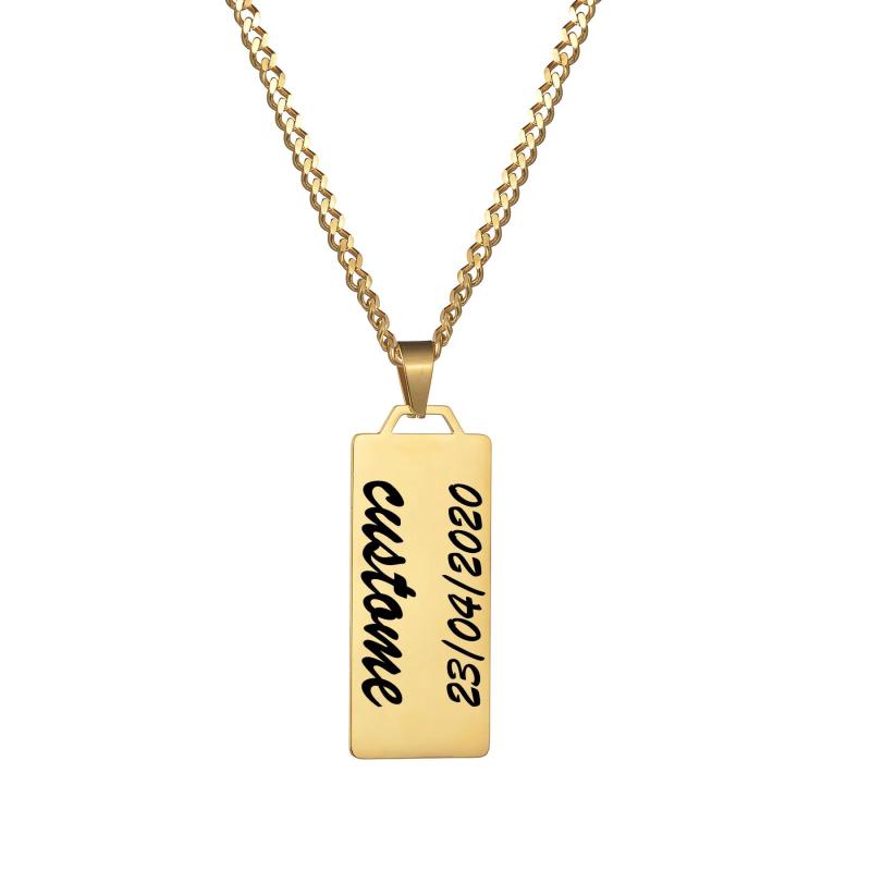 Cuba-Chain Name Necklace Stianless Steel Personalized Engrave Charm