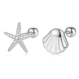 TrustDavis 925 Sterling Silver Asymmetric Starfish Shells Earring