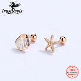 TrustDavis 925 Sterling Silver Asymmetric Starfish Shells Earring