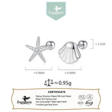 TrustDavis 925 Sterling Silver Asymmetric Starfish Shells Earring