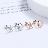 TrustDavis 925 Sterling Silver Asymmetric Starfish Shells Earring