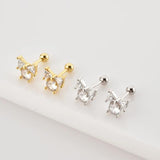 925 Silver Heart Beads Stud Earrings Moon Star Piercing Queen Butterfly