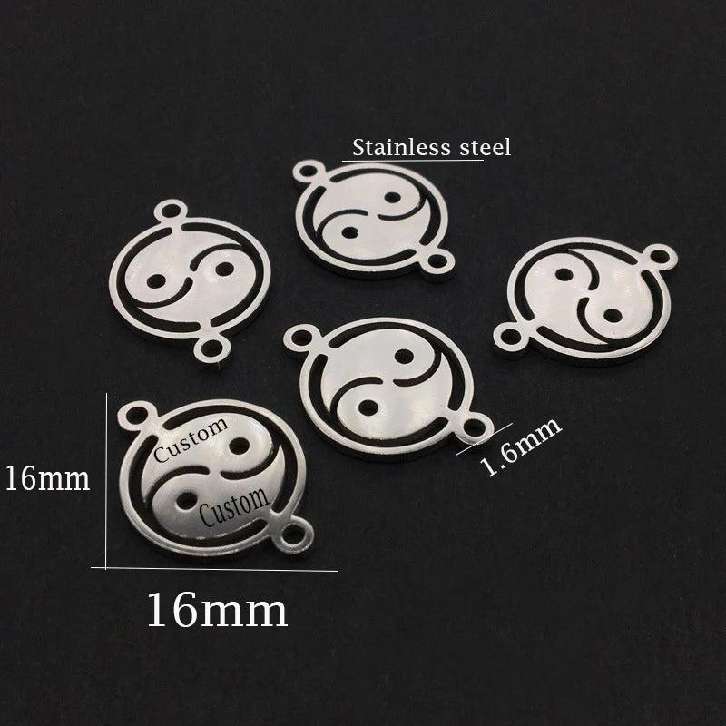 5pcs Double Hole Dog Yingyang Rose Crown Pendant Charms