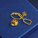 Name Brooches Stainless Steel Letter Stethoscope Pin Badges