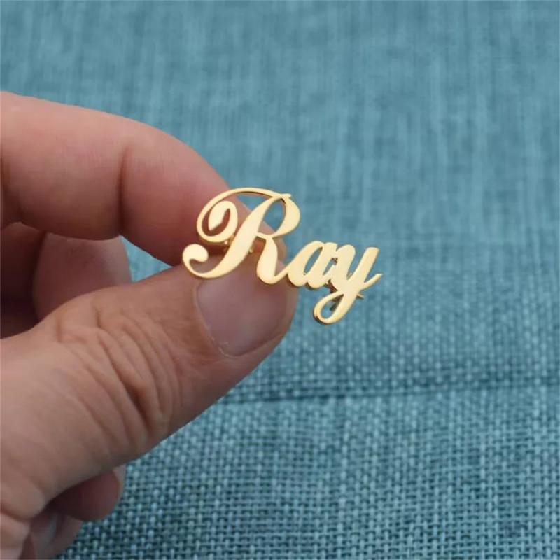 Name Brooches Stainless Steel Letter Pin Badges Personalized Logo Pins
