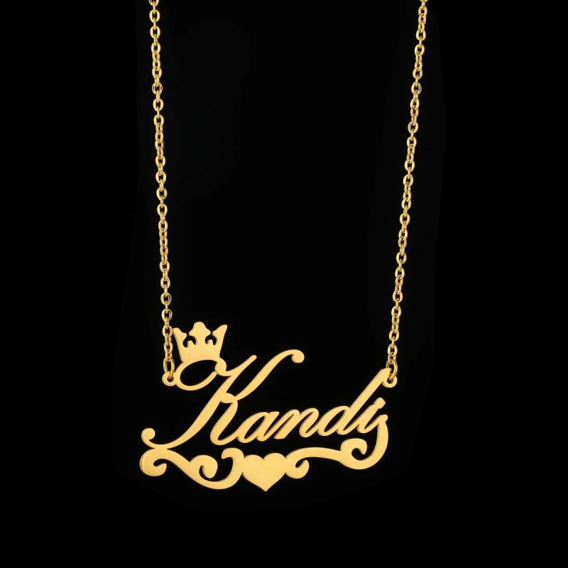 Personalized Letter Necklace Stainless Steel Nameplate Crown Butterfly Heart