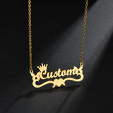 Personalized Letter Necklace Stainless Steel Nameplate Crown Butterfly Heart