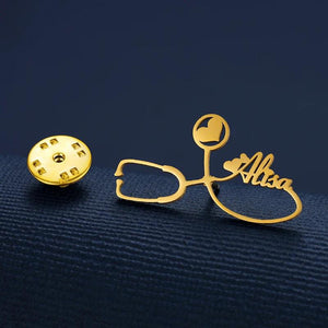 Letter Brooch Stainless Steel Stethoscope Pin Badge Personalized Jewelry