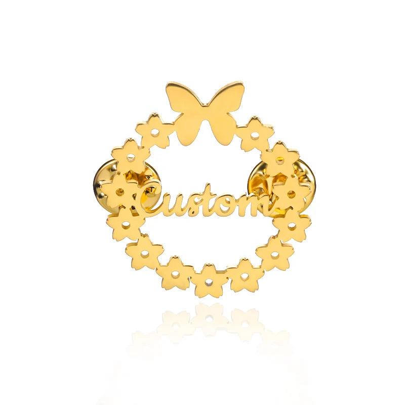 Customizable Flower Name Brooch Pin Stainless Steel Jewelry