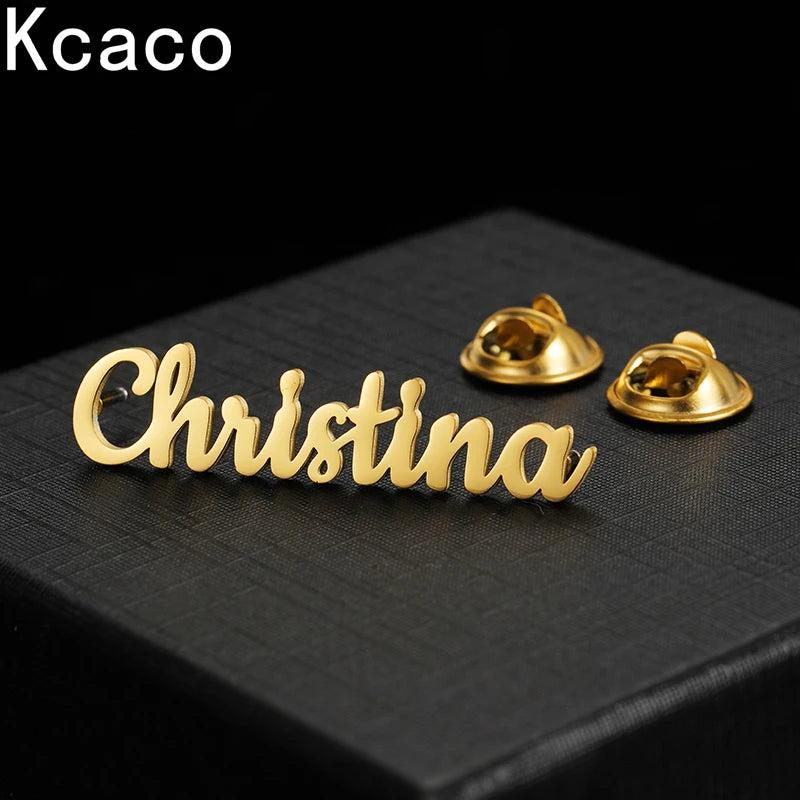 Name Brooch Stainless Steel Letter Lapel 2Pins Badges Nameplate Brooches