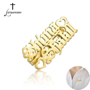 Personalized Double Names Heart Brooches Stainless Steel Lover's Name Badges
